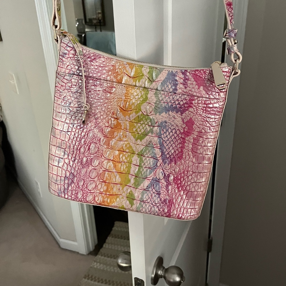 Brahmin Pink and Yellow Croc-Embossed Crossbody Bag - Picture 4 of 5